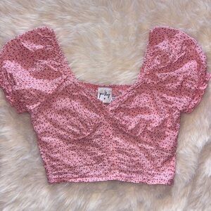 Pink Puff Sleeve Crop Top